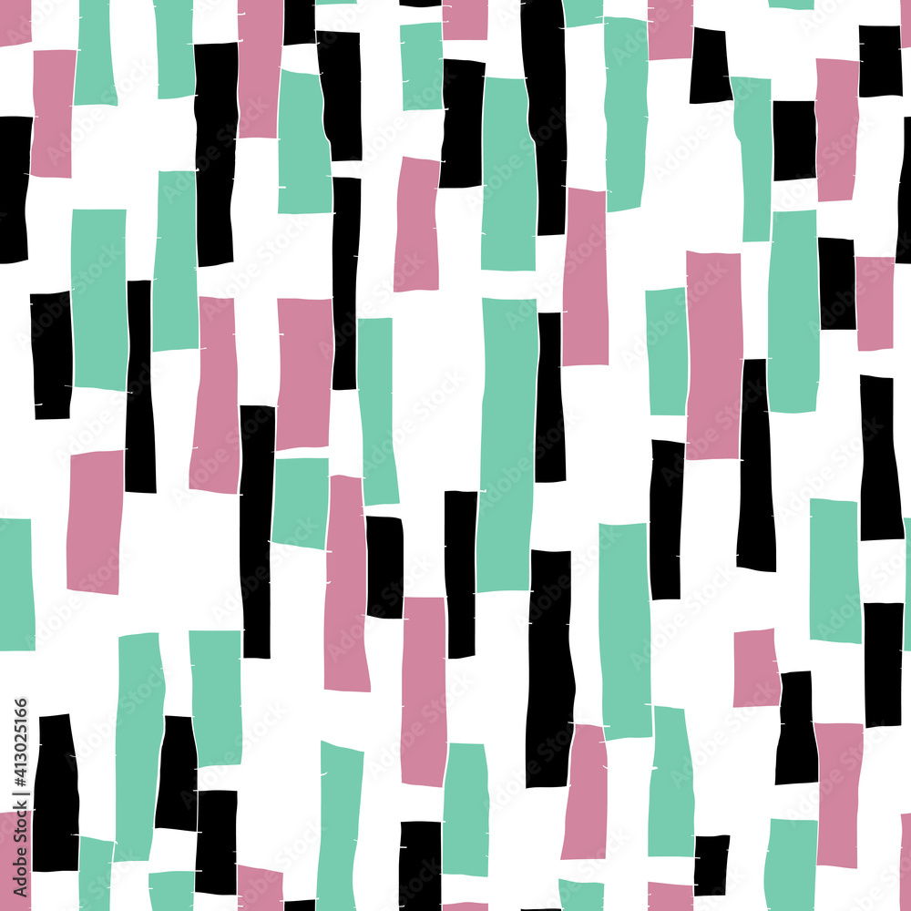 Aufkleber Seamless doodle blocks vertical stripes patchwork pattern
