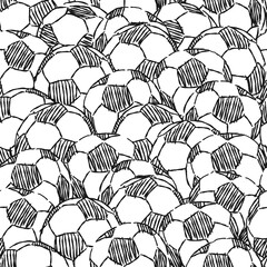 Fototapeta premium A lot of Soccer balls scribbled. Background is fill over with balls. Seamless pattern, vector illustration.