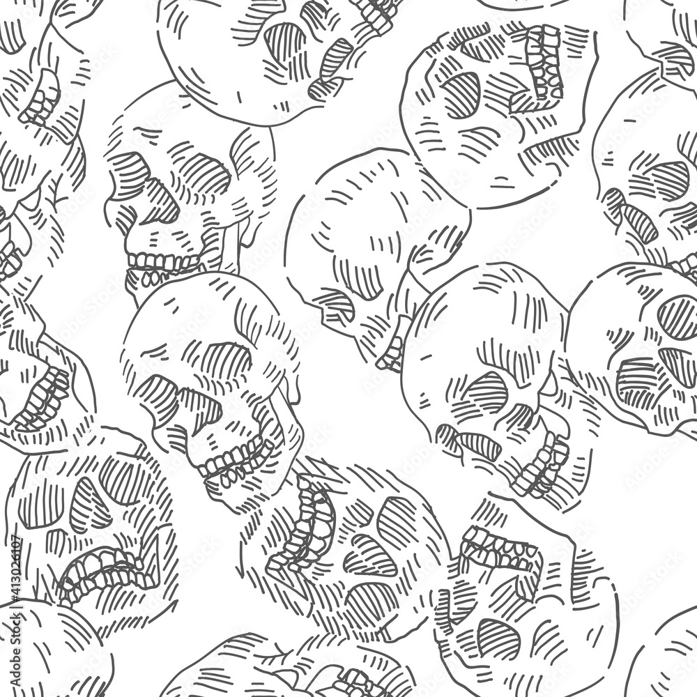 Aufkleber skull vector doodle seamless pattern.