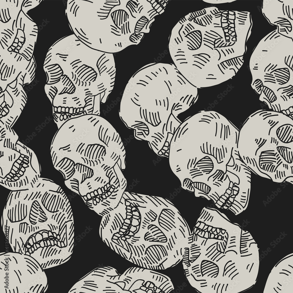 Aufkleber skulls seamless pattern. vector seamless monochrome background