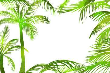 A frame of green palm leaves. Hello summer. Vector illustration
