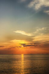 Beautiful golden sunset on the Aegean Sea in Athens, Greece