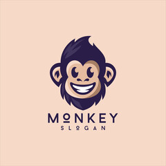 smiling cute monkey logo design