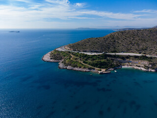 Fototapeta na wymiar Aerial view of Agia Marina's Beach at Koropi