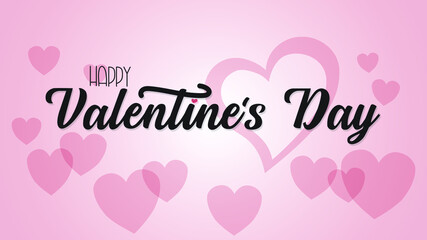 Happy Valentine's day calligraphy banner with beautiful hearts isolated on pink background with hearts. 