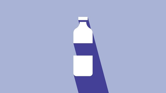 White Bottle of water icon isolated on purple background. Soda aqua drink sign. 4K Video motion graphic animation