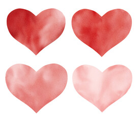 Red hearts set isolated on white. Watercolor clipart for valentine cards, love graphics, gift certificate.