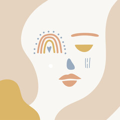 Abstract contemporary woman face. Modern trendy beauty sign. Female face symbol. Shapes colorful drawing.