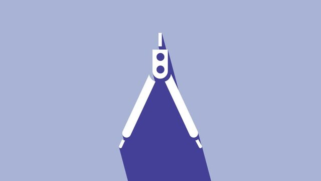 White Drawing compass icon isolated on purple background. Compasses sign. Drawing and educational tools. Geometric instrument. 4K Video motion graphic animation