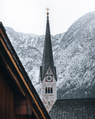 Kirchturm in Hallstatt.