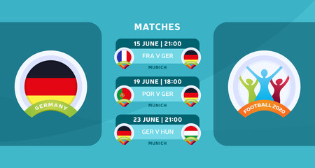 Germany national team Schedule matches in the final stage at the 2020 Football Championship. Vector illustration with the official gravel of football 2020 matches.
