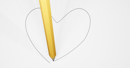 Render with a pencil drawing a heart