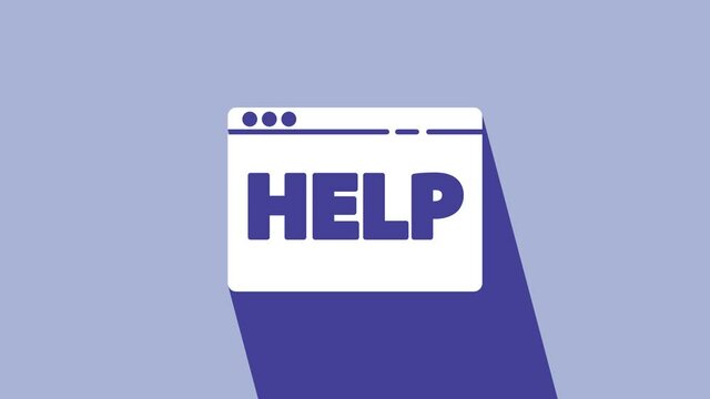 White Browser help icon isolated on purple background. Internet communication protocol. 4K Video motion graphic animation
