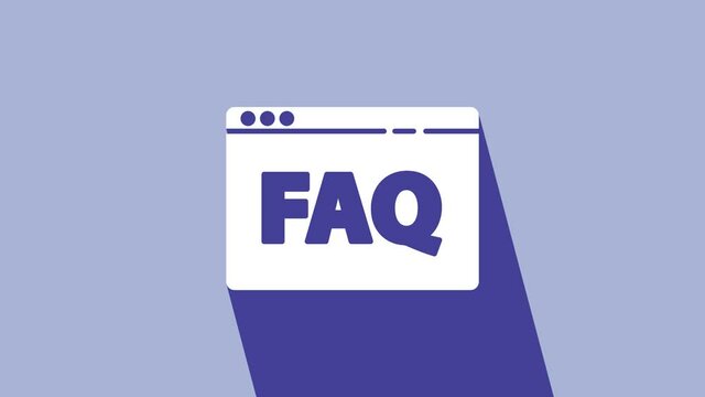 White Browser FAQ icon isolated on purple background. Internet communication protocol. 4K Video motion graphic animation