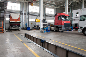 Trucks in a car service station. Truck service center