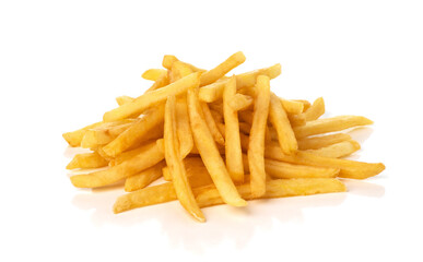 pile of french fries on a white background