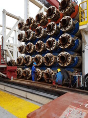 Marine Risers stacked onboard drillship