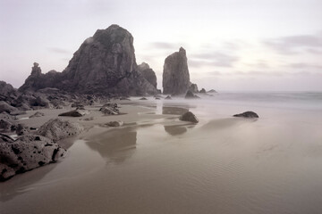 Analog beach at sunset