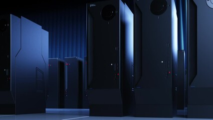 games and cloud streaming. a room with a lot of servers. the concept of calculating and processing a large amount of data. loop animation - Powered by Adobe