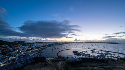 The harbour view at dusk from Fort Louis at Marigot, the French capital of St Martin in the Caribbean