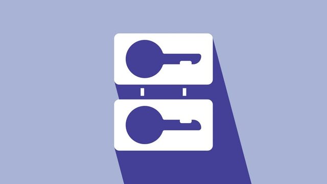 White Metal mold plates for casting keys icon isolated on purple background. Set for mass production and forgery of the keys. 4K Video motion graphic animation