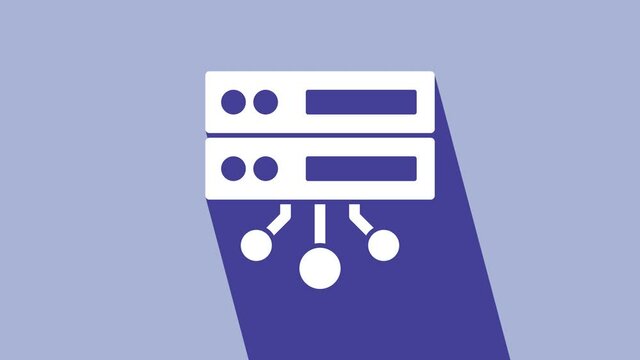 White Server, Data, Web Hosting icon isolated on purple background. 4K Video motion graphic animation