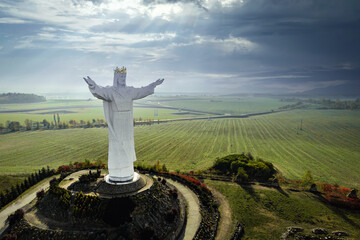 World's tallest statue of jesus Christ Pomnik Chrystusa Krola from Poland - obrazy, fototapety, plakaty