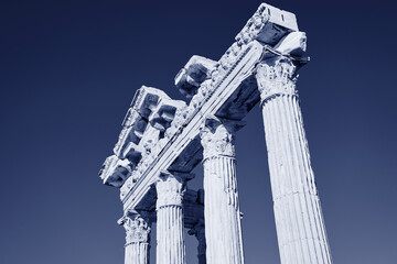 The ruins of the Apollo temple in Side, Turkey at twilight.