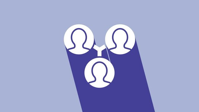 White Project team base icon isolated on purple background. Business analysis and planning, consulting, team work, project management. 4K Video motion graphic animation