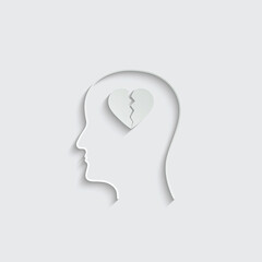 Paper head with broken heart icon. love sign vector