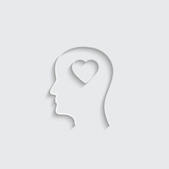 Paper head with heart icon. love sign vector