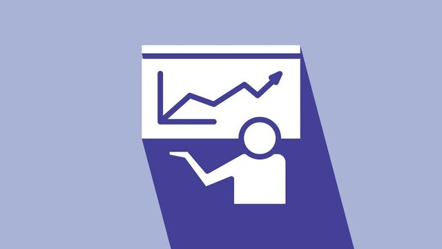 White Training, presentation icon isolated on purple background. 4K Video motion graphic animation