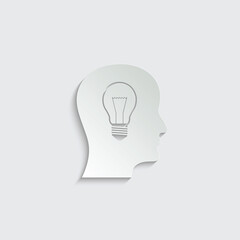 Paper person with bulb icon. man head  Businessman with bulb instead of the head 