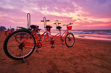 Tandem bicycles on the beach, Chaung Tha, Myanmar