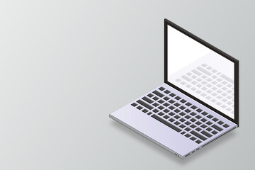 Vector 3d isometric laptop computer. Isometric mock up of laptop. 3d laptop mockup. Computer with blank screen for app. Laptop with open display. Vector illustration
