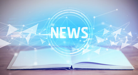 Open book with NEWS abbreviation, modern technology concept