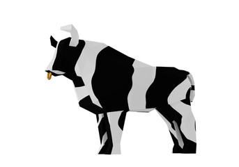 Low poly Black-and-white Bull, folded paper animal figurine, a symbol of the new year 2021, 3d render