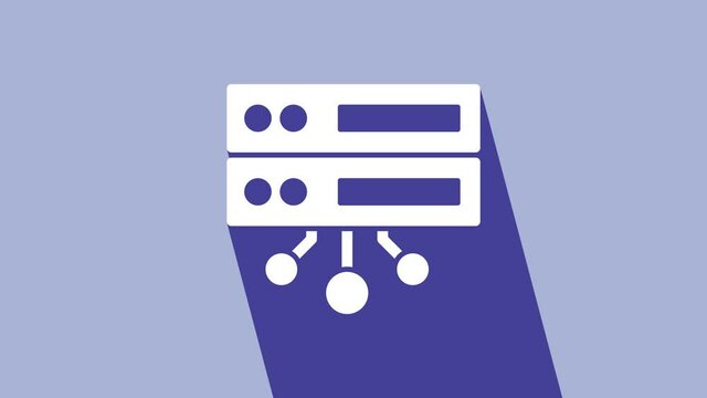 White Server, Data, Web Hosting icon isolated on purple background. 4K Video motion graphic animation