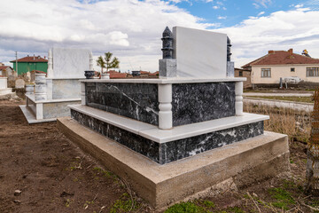 Muslim cemetery made of marble in town, Turkey