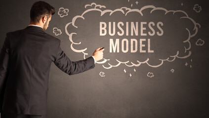 businessman drawing a cloud with BUSINESS MODEL inscription inside, modern business concept