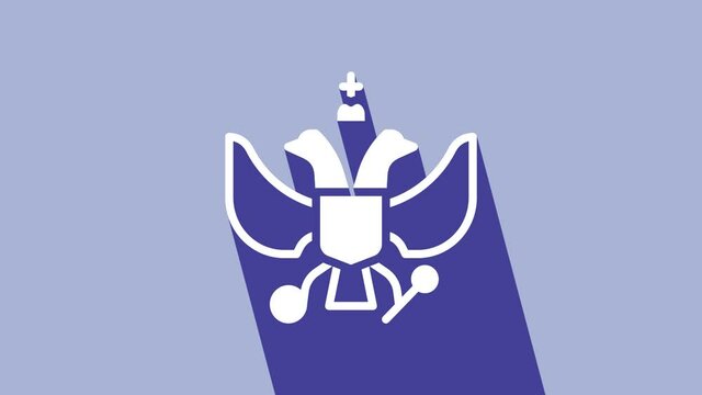 White National emblem of Russia icon isolated on purple background. Russian coat of arms two-headed eagle. 4K Video motion graphic animation