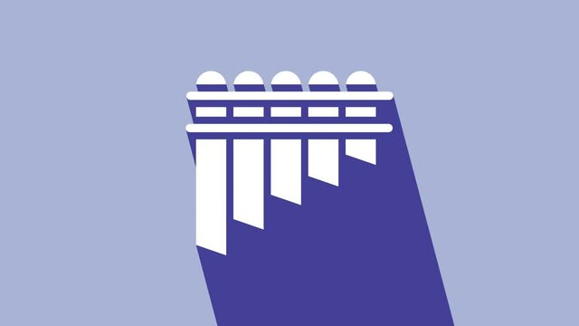 White Pan flute icon isolated on purple background. Traditional peruvian musical instrument. Zampona. Folk instrument from Peru, Bolivia and Mexico. 4K Video motion graphic animation