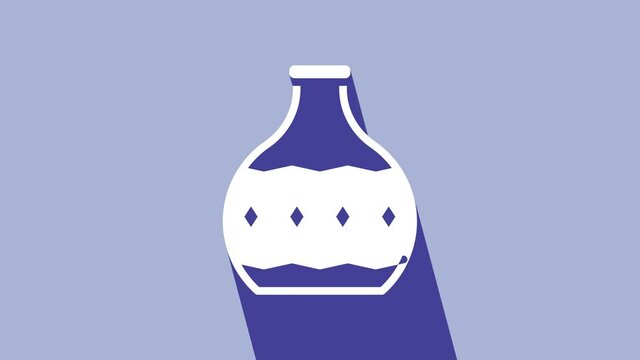 White Tequila bottle icon isolated on purple background. Mexican alcohol drink. 4K Video motion graphic animation