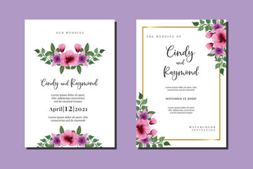 Wedding invitation frame set, floral watercolor hand drawn Hollyhock Flower design Invitation Card Template