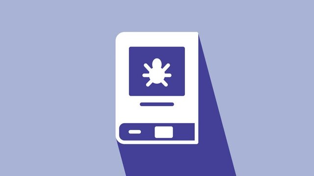White Book about insect icon isolated on purple background. 4K Video motion graphic animation