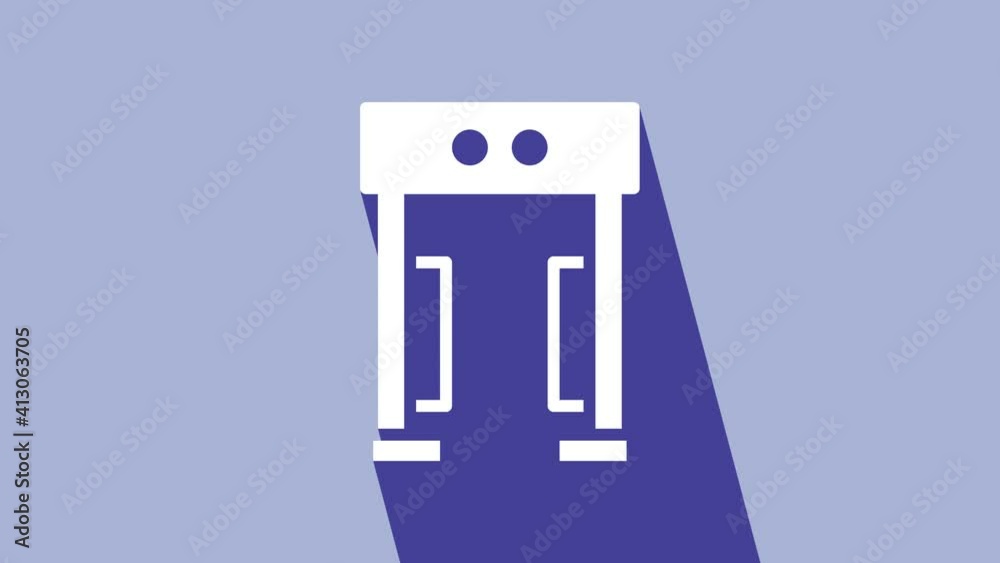 Sticker White Metal detector icon isolated on purple background. Airport security guard on metal detector check point. 4K Video motion graphic animation