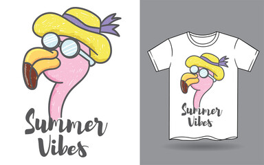 Hand drawn flamingo for t shirt
