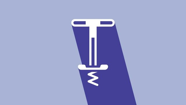 White Pogo stick jumping toy icon isolated on purple background. 4K Video motion graphic animation