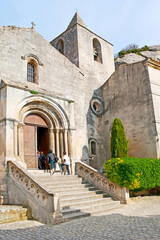 The facade of medieval St Vincent Church, Les Baux-de-Provence, France