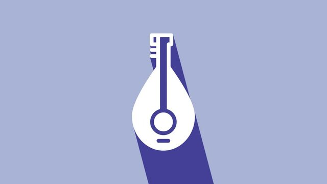 White Traditional musical instrument mandolin icon isolated on purple background. 4K Video motion graphic animation
